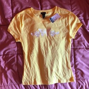 rue 21 y2k yellow butterfly shirt
